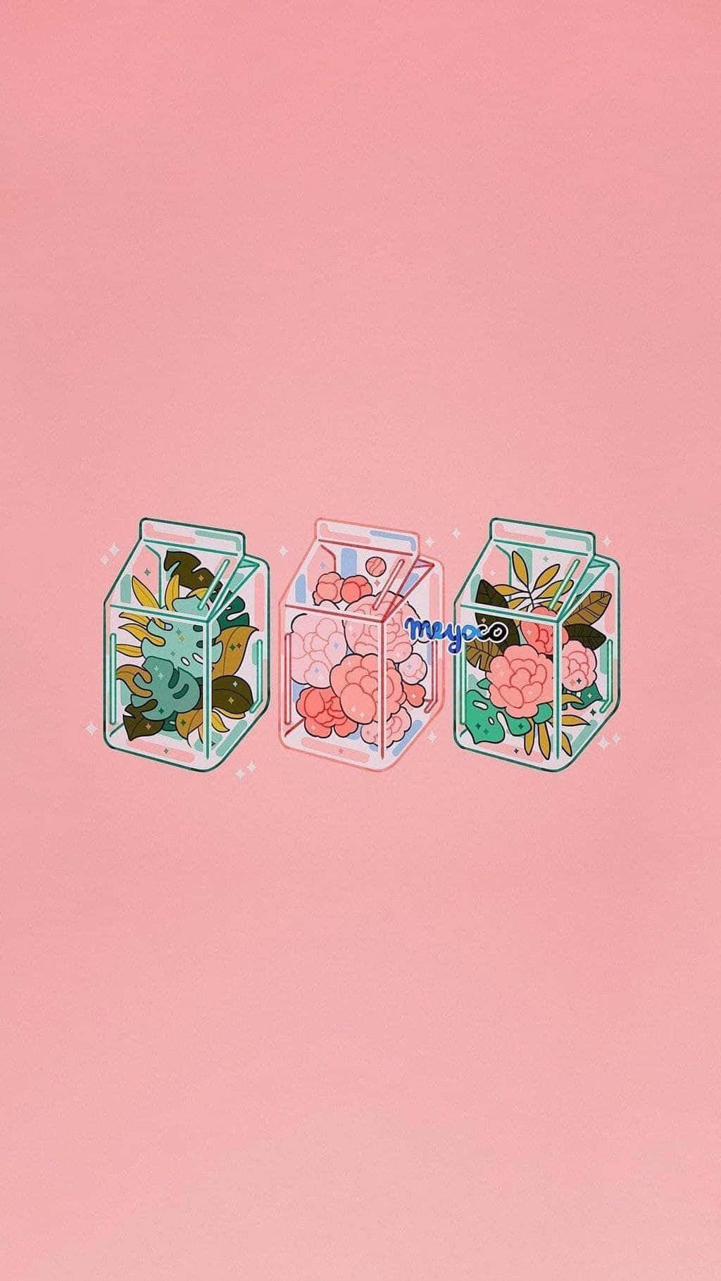 kawaii aesthetic, milk box terrarium, soft pink background, HD Phone Wallpaper