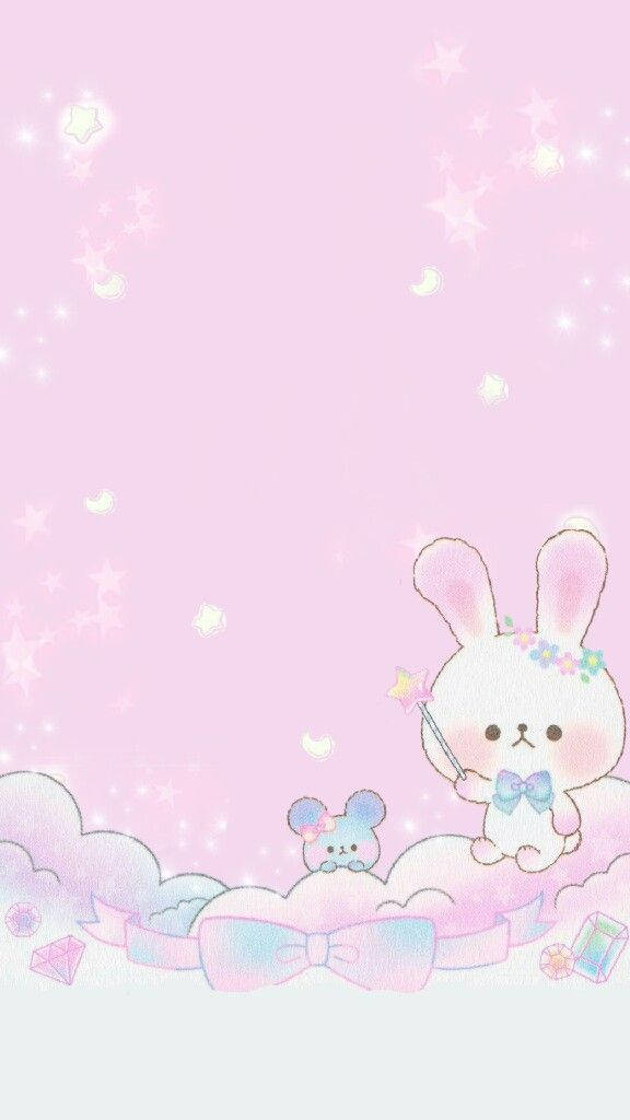 kawaii pastel aesthetic, white bunny, floral crown, SD Phone Wallpaper