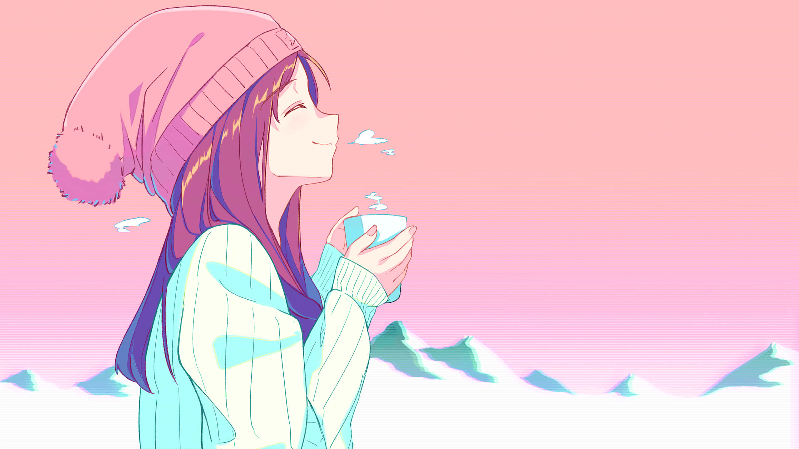 kawaii anime aesthetic, anime girl, pink beanie, 2K Desktop Wallpaper