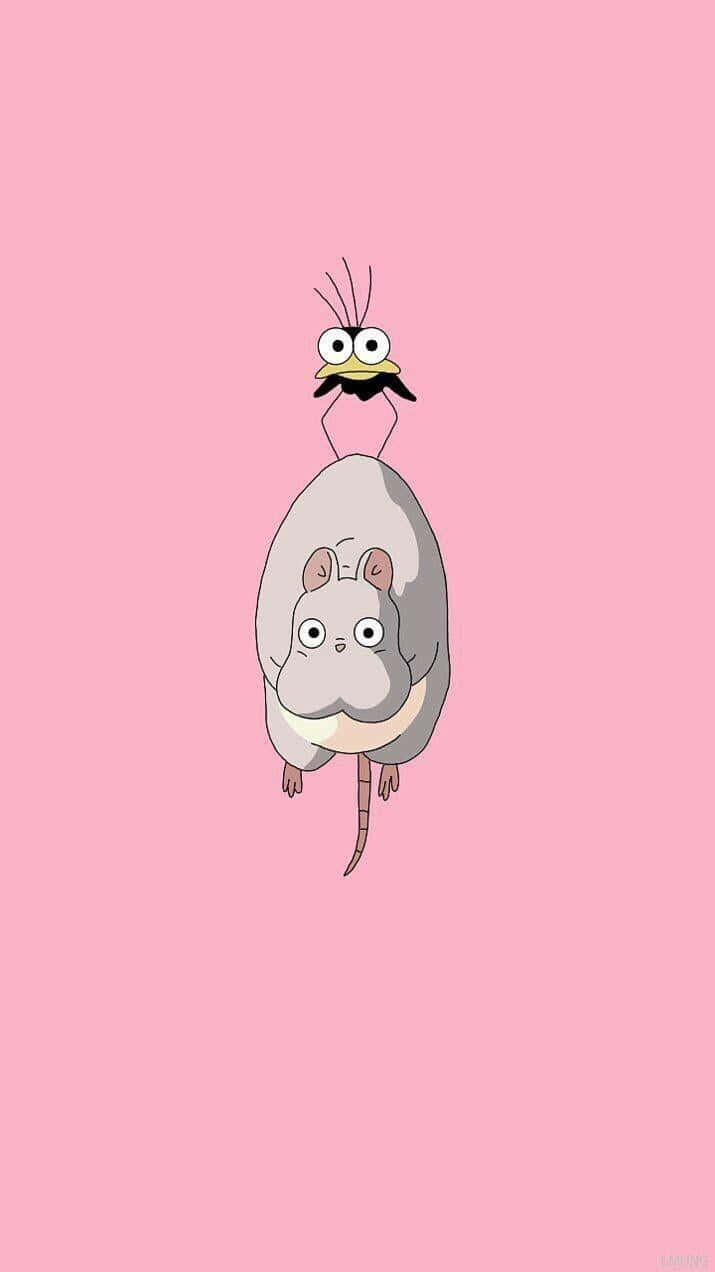 kawaii anime aesthetic, cartoon rat, bird, SD Phone Wallpaper