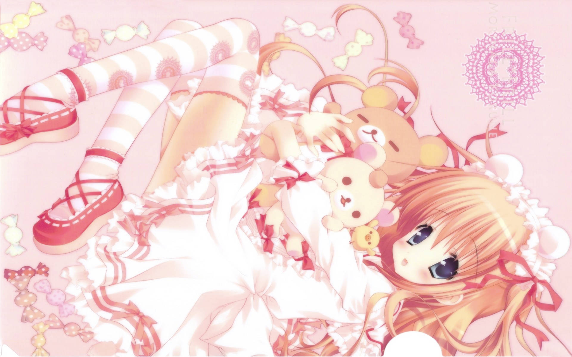 kawaii aesthetic, anime girl, frilly white dress, Full HD Desktop Wallpaper