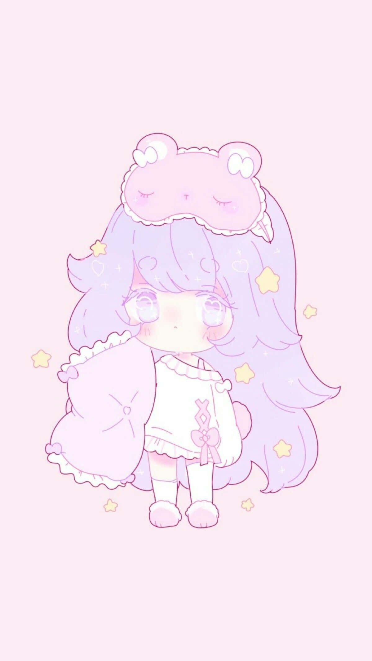 anime girl, lavender hair, bear-themed sleep mask, Full HD Phone Wallpaper