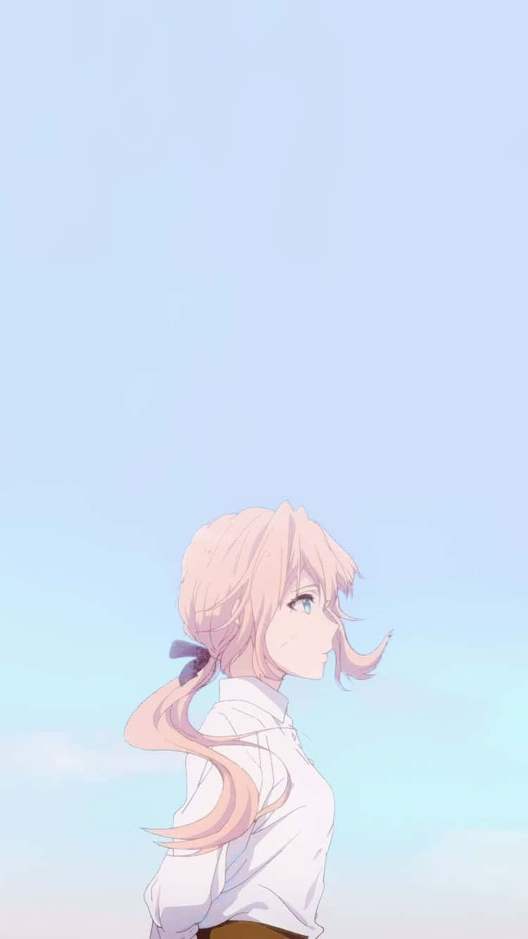 pink hair, white shirt, pastel sky, HD Phone Wallpaper