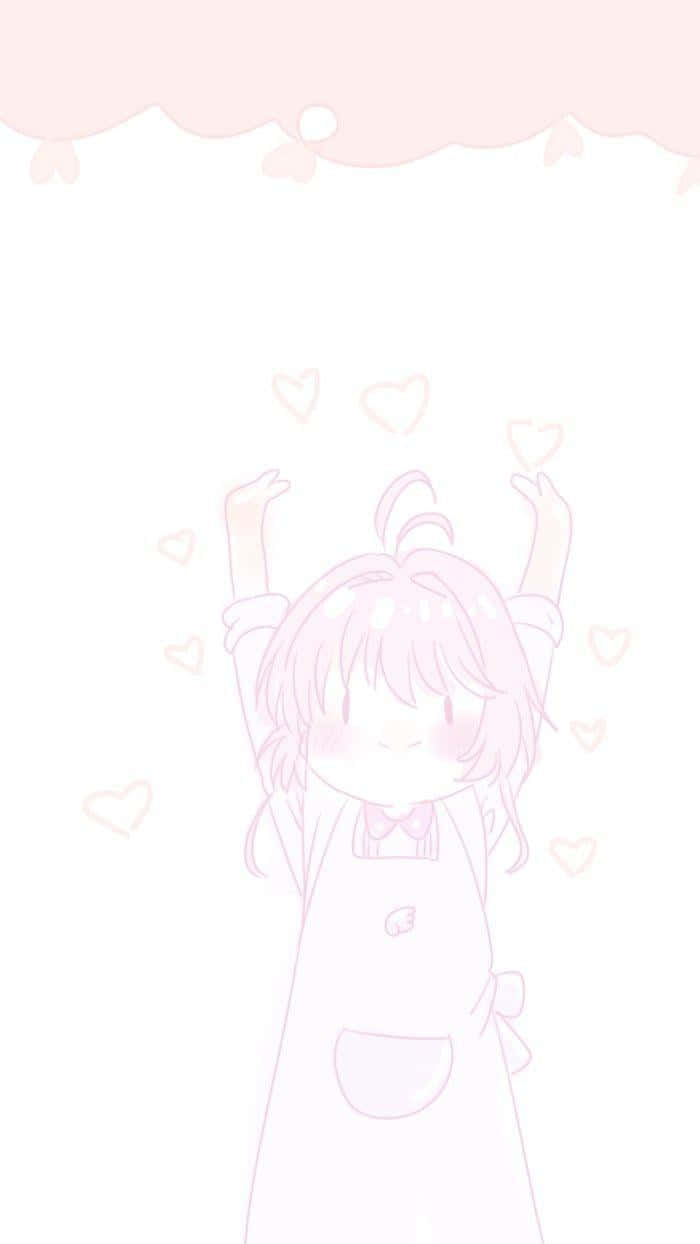 kawaii anime aesthetic, soft pink anime girl, floating hearts, SD Phone Wallpaper