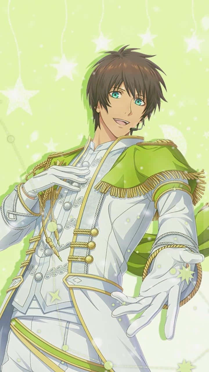 kawaii anime aesthetic, anime boy, white and green star-themed performance outfit, HD Phone Wallpaper