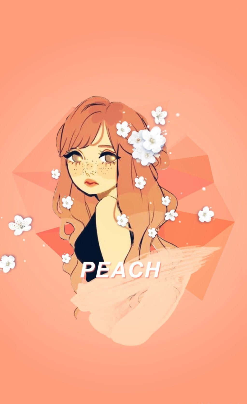Anime girl, peach hair, white flowers, HD Phone Wallpaper