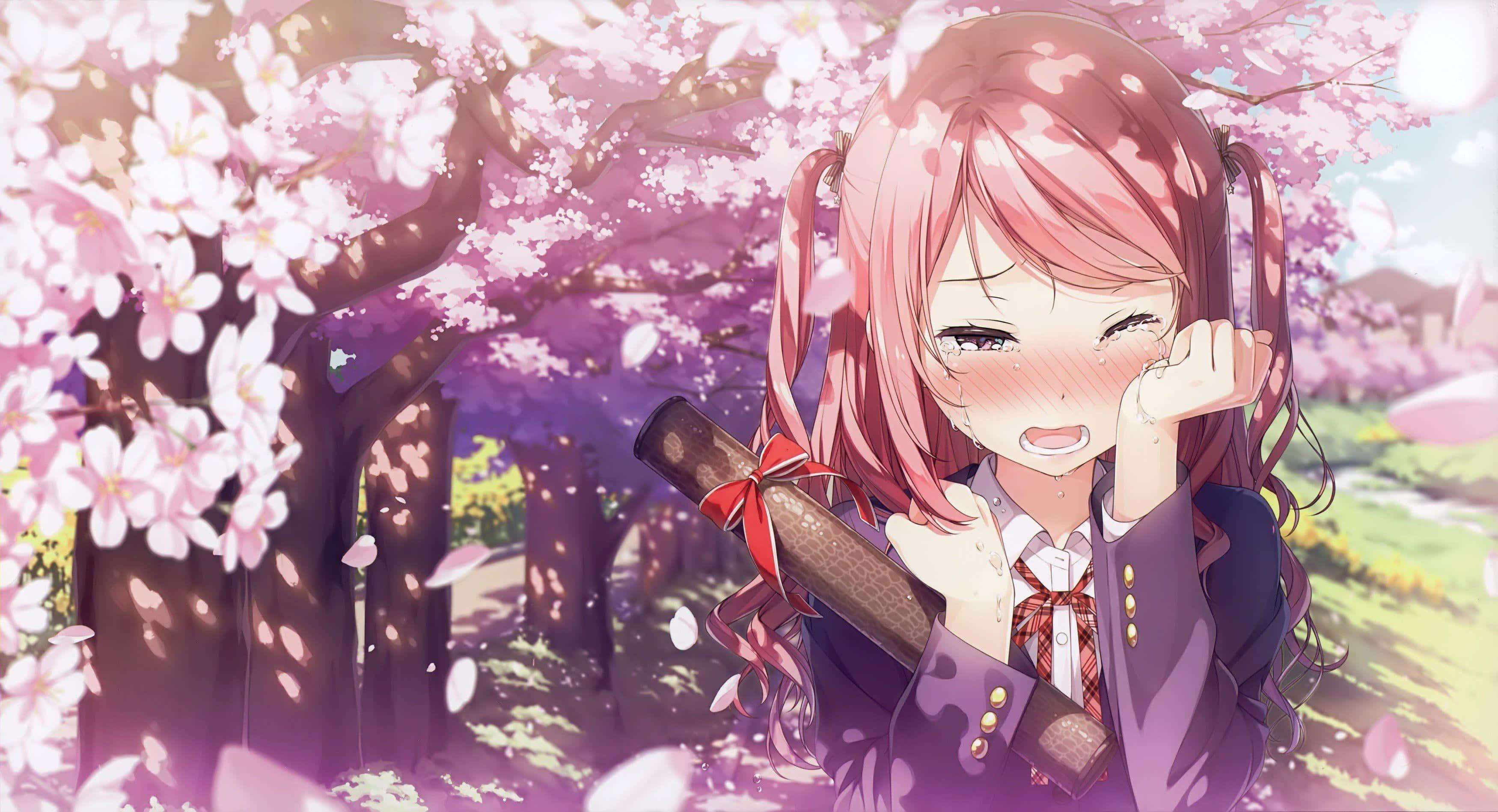 anime girl, pink hair, school uniform, 2K Desktop Wallpaper