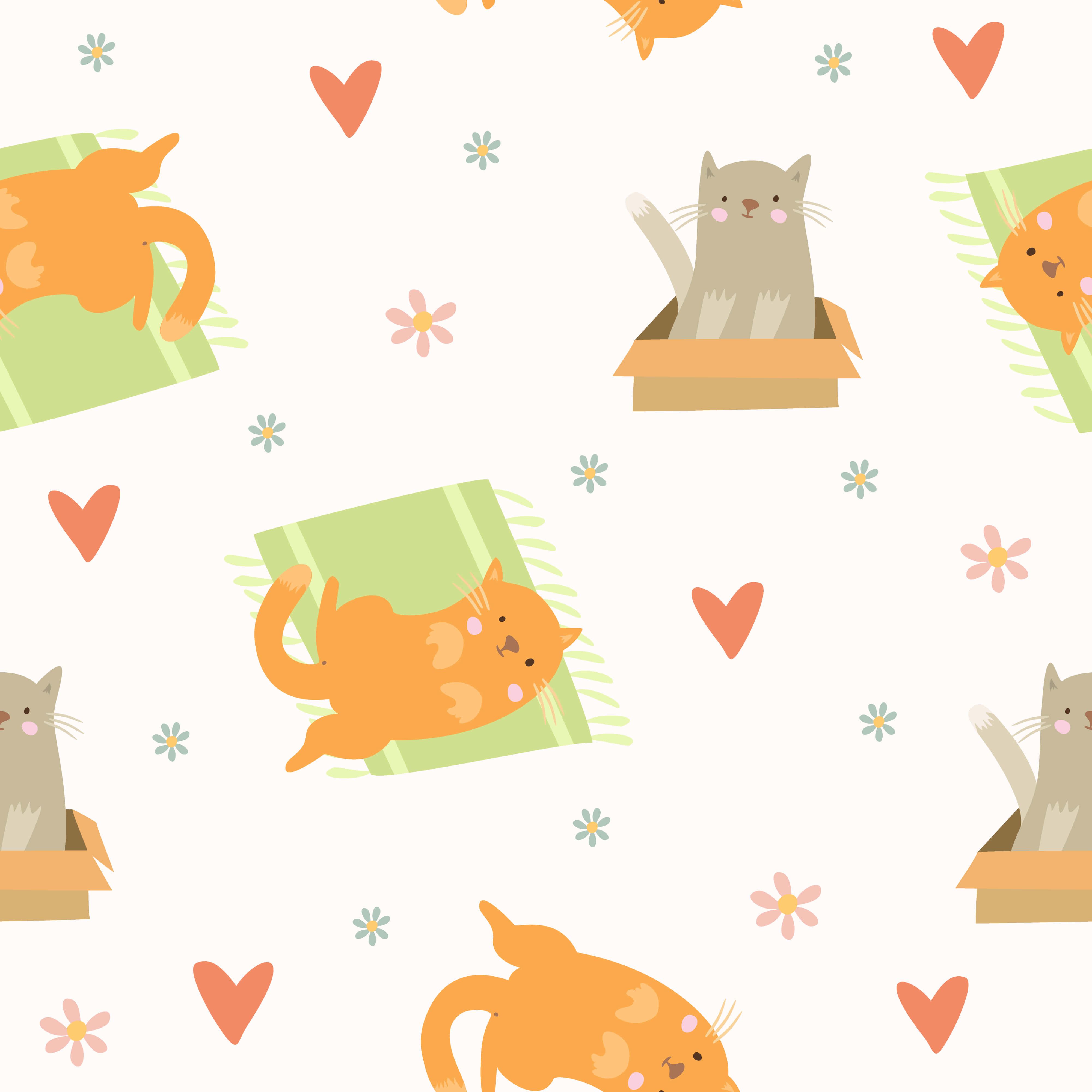Kawaii Anime Cat, cartoon cats, boxes, 4K Desktop Wallpaper