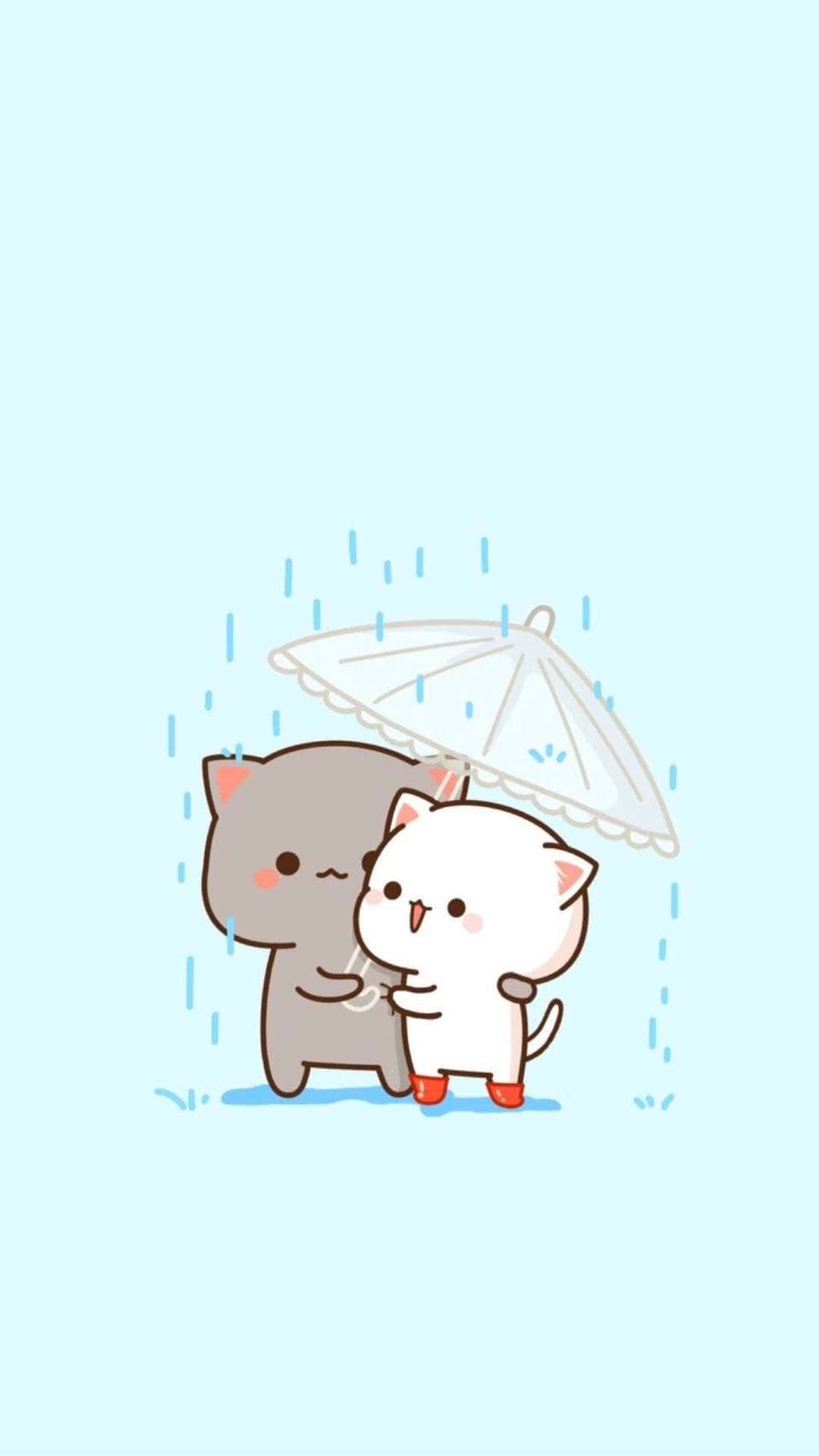 kawaii anime cat, cute mochi kawaii anime cat, white umbrella, Full HD Phone Wallpaper