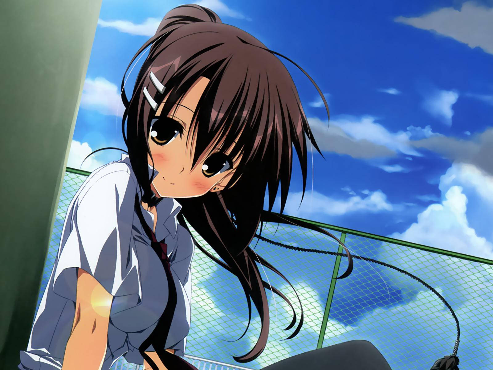 anime girl, school uniform, railing, HD Desktop Wallpaper