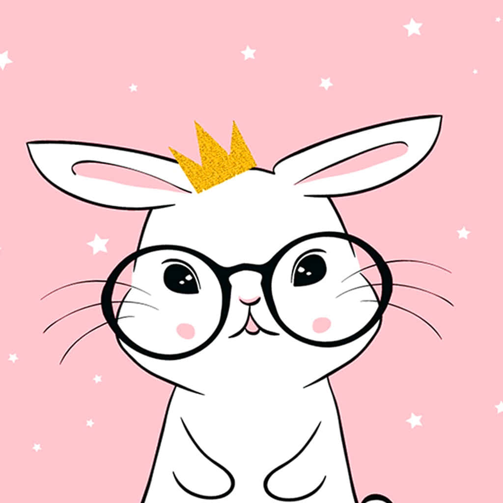 Cute Kawaii Bunny iPad, white cartoon rabbit, round glasses, SD Desktop Wallpaper
