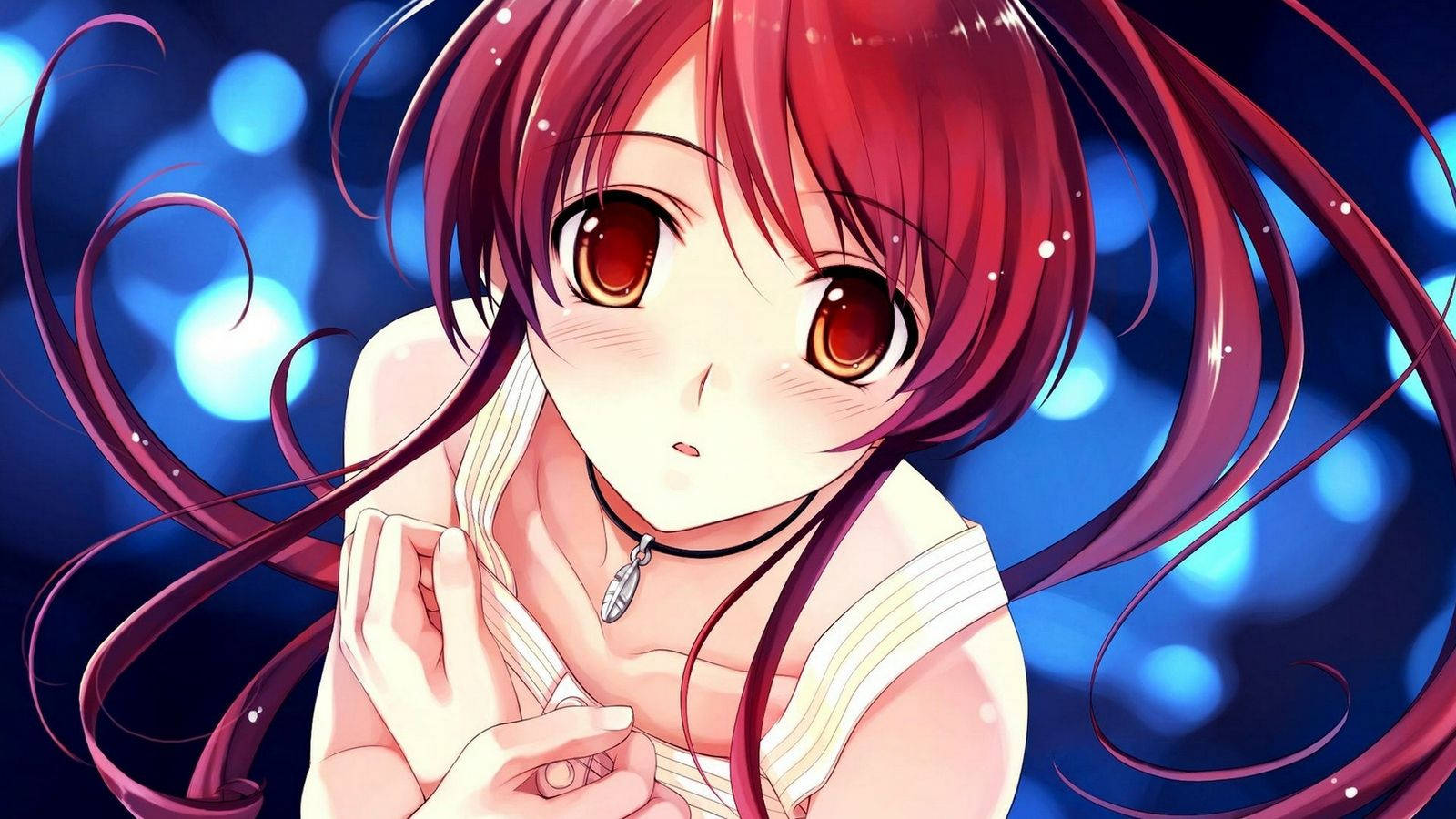kawaii anime girl, red hair, amber eyes, HD Desktop Wallpaper