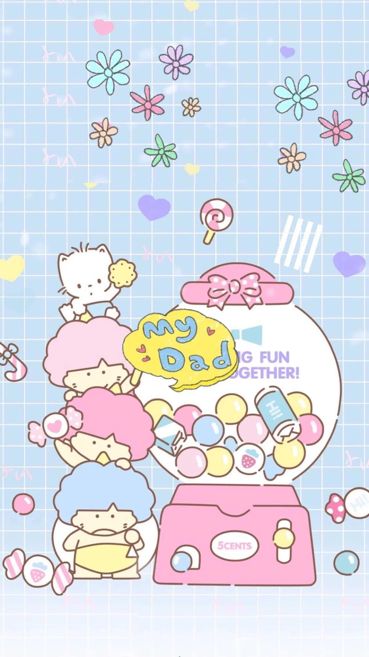 kawaii anime aesthetic, pink gumball machine, colorful candies, Full HD Phone Wallpaper