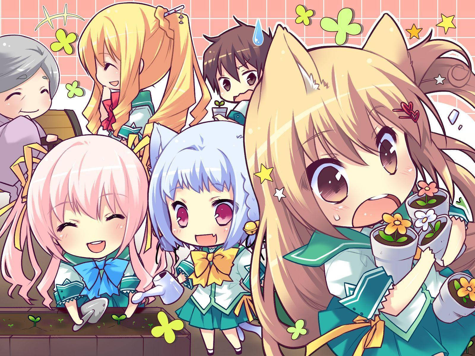 kawaii anime, chibi anime girls, school uniforms, HD Desktop Wallpaper