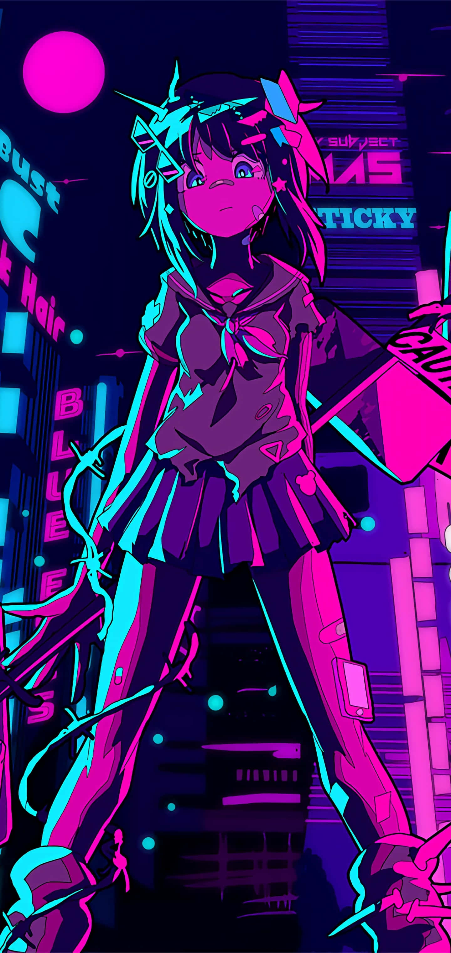 kawaii art, glowing anime girl, school uniform, 2K Phone Wallpaper