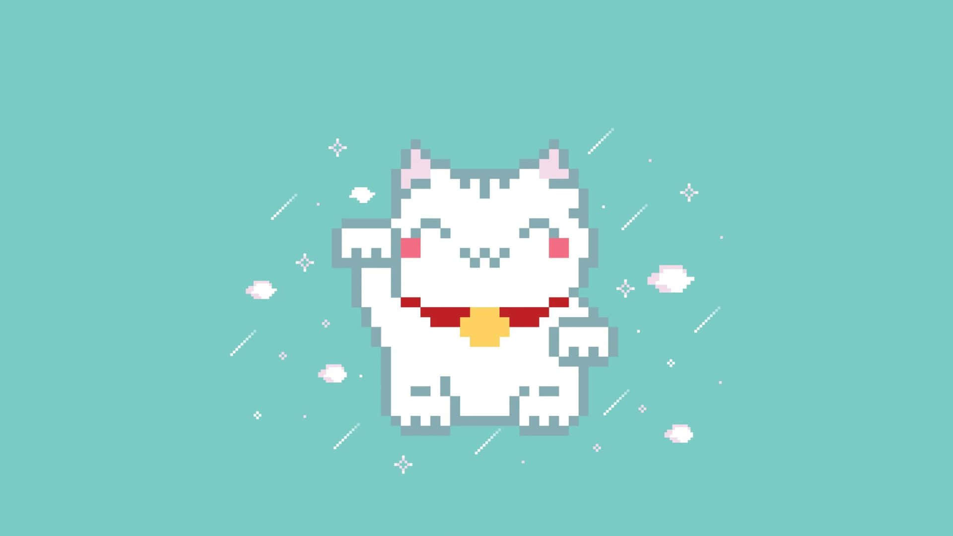 kawaii art, white cat, red collar, Full HD Desktop Wallpaper