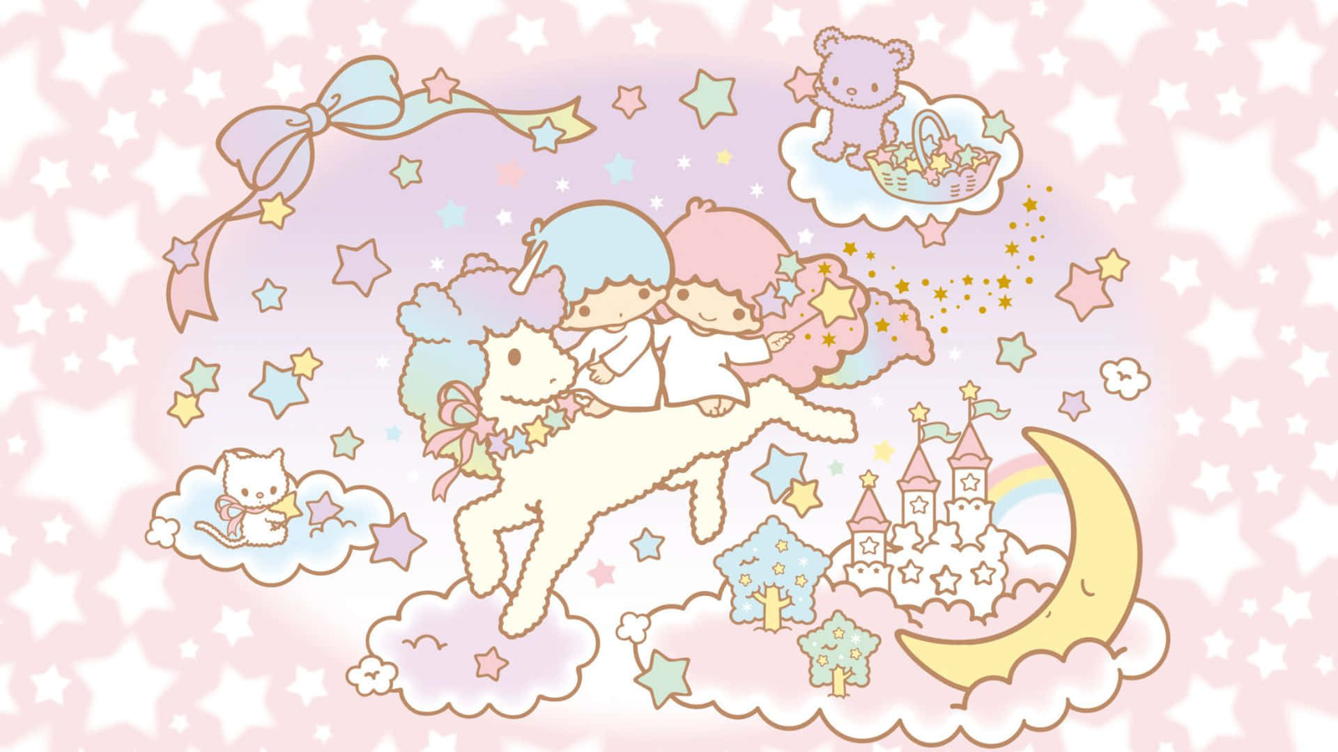 Kawaii Art, cute girls, starry unicorn, Full HD Desktop Wallpaper
