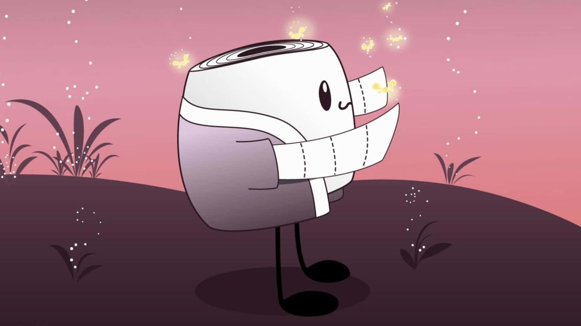 kawaii art, toilet paper roll character, glowing sparkles, Full HD Desktop Wallpaper