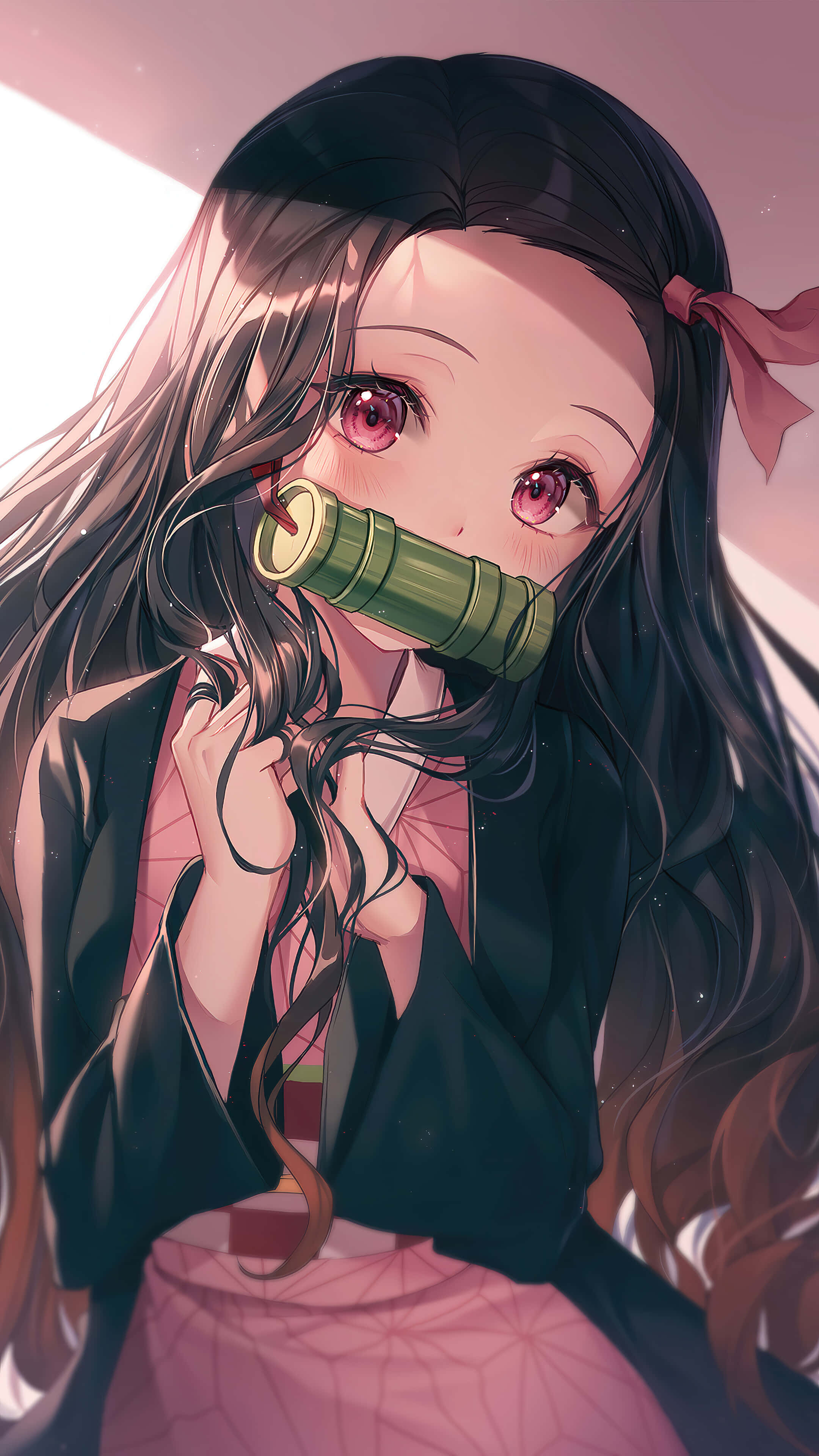 Kawaii Art, anime girl, long dark hair, 4K Phone Wallpaper