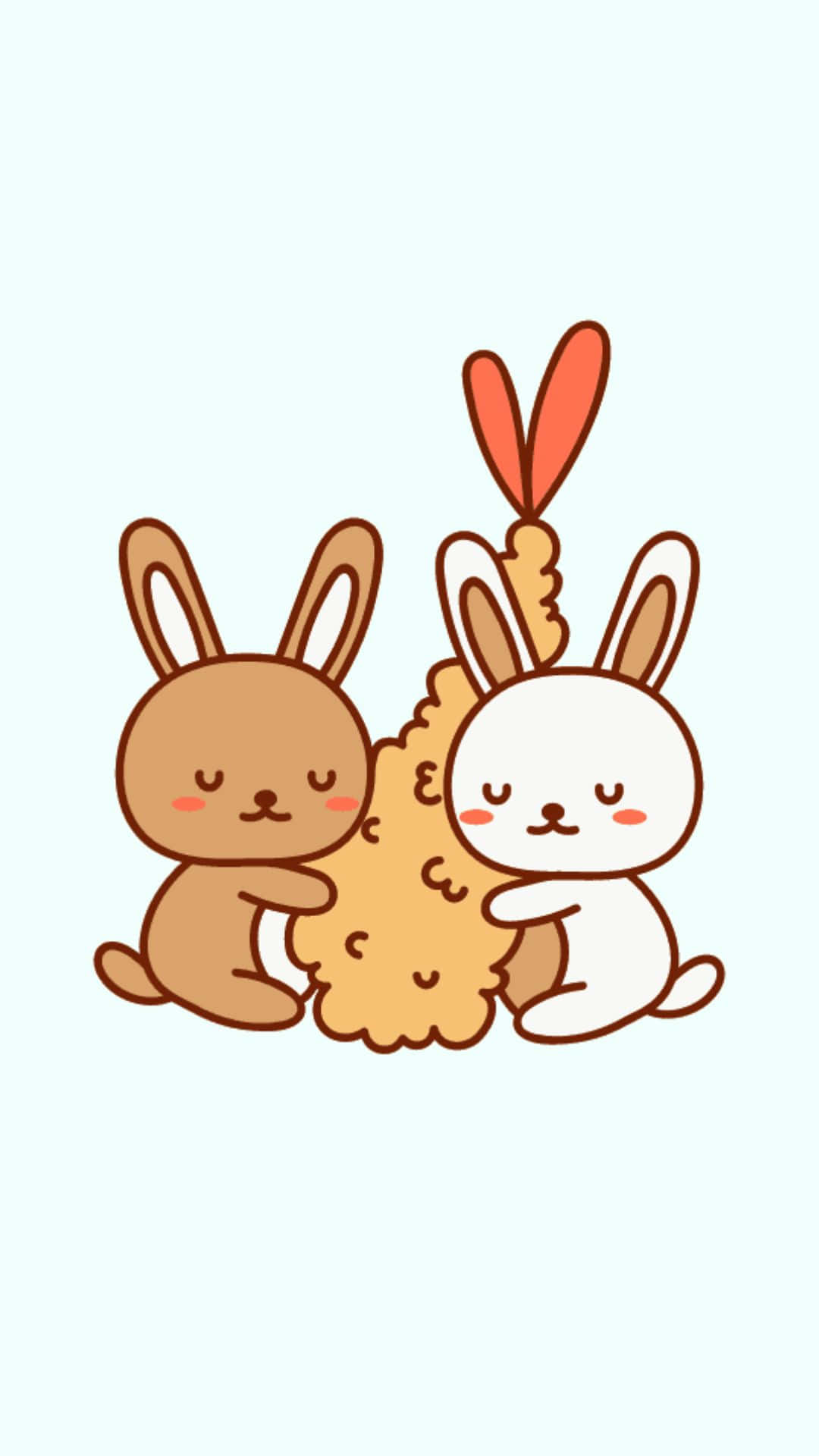 kawaii art, cartoon rabbits, golden carrot, Full HD Phone Wallpaper