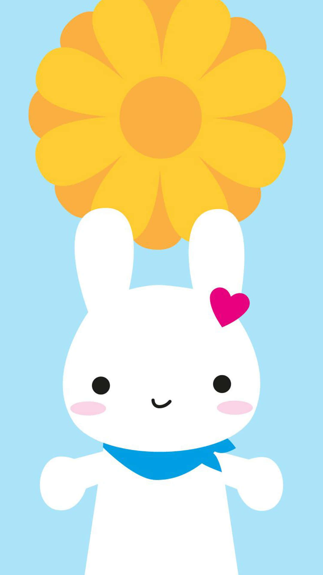 kawaii art, white rabbit, pink heart, Full HD Phone Wallpaper