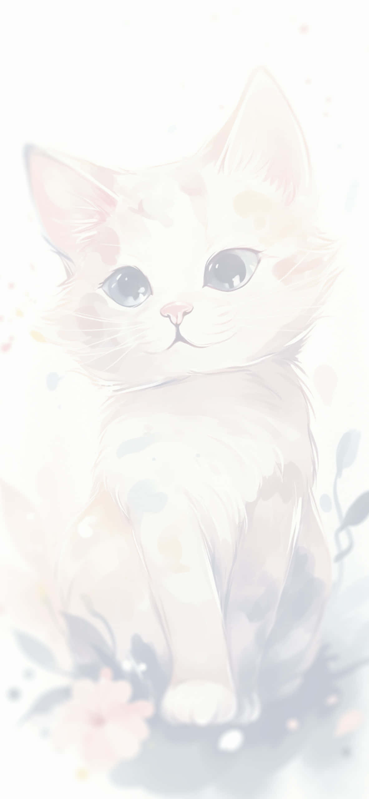kawaii art, 1183 x 2560 wallpaper, fluffy white kitten, 2K Phone Wallpaper