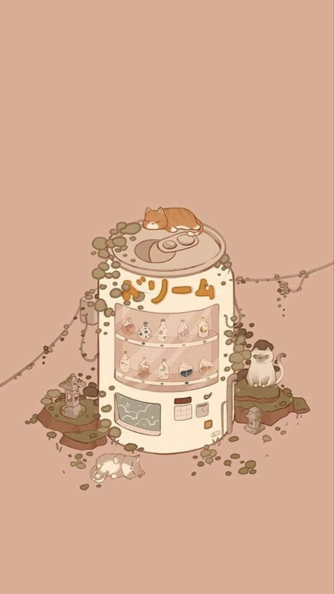 vending machine, cats, moss, Full HD Phone Wallpaper