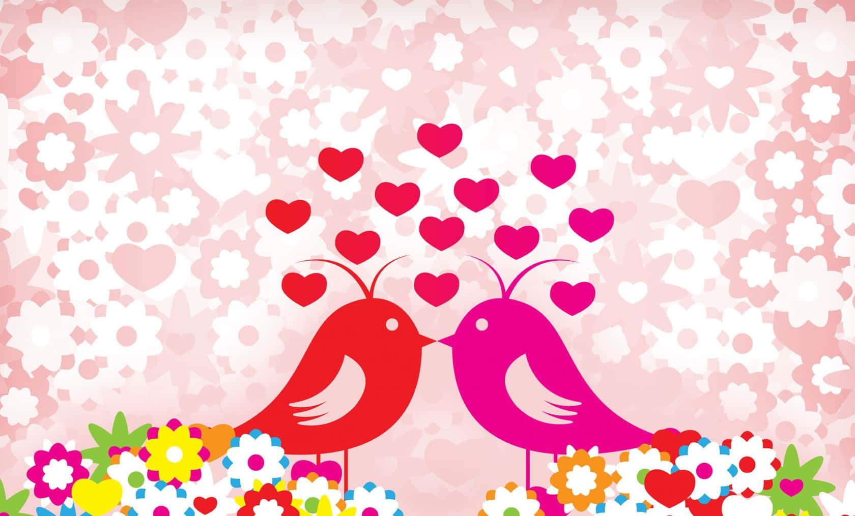kawaii bird, red, pink, HD Desktop Wallpaper