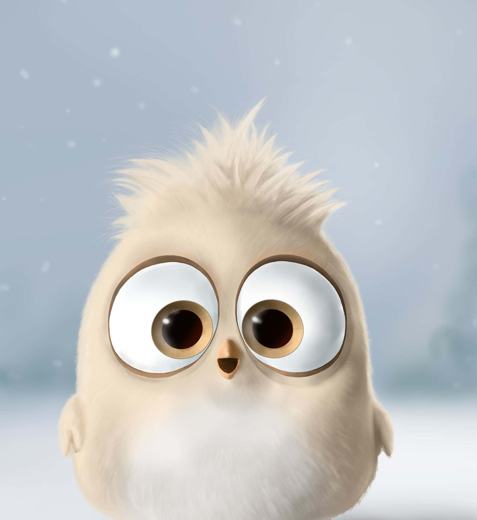 kawaii bird, fluffy white cartoon bird, huge round eyes, Full HD Phone Wallpaper