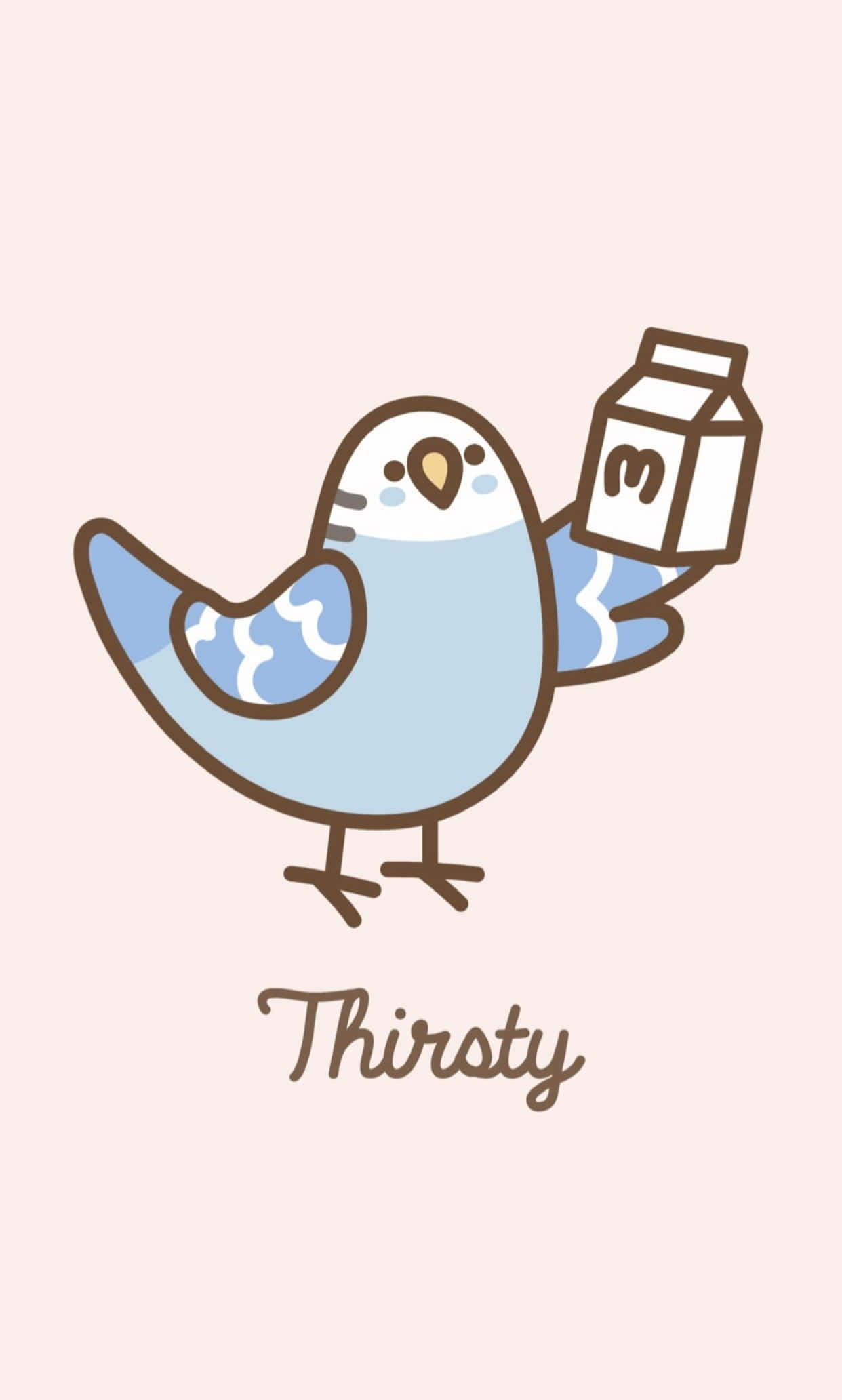 kawaii bird, blue cartoon bird, brown outline, Full HD Phone Wallpaper