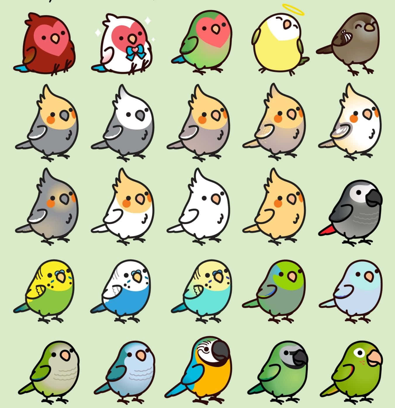 kawaii bird, light green background, grid, HD Phone Wallpaper