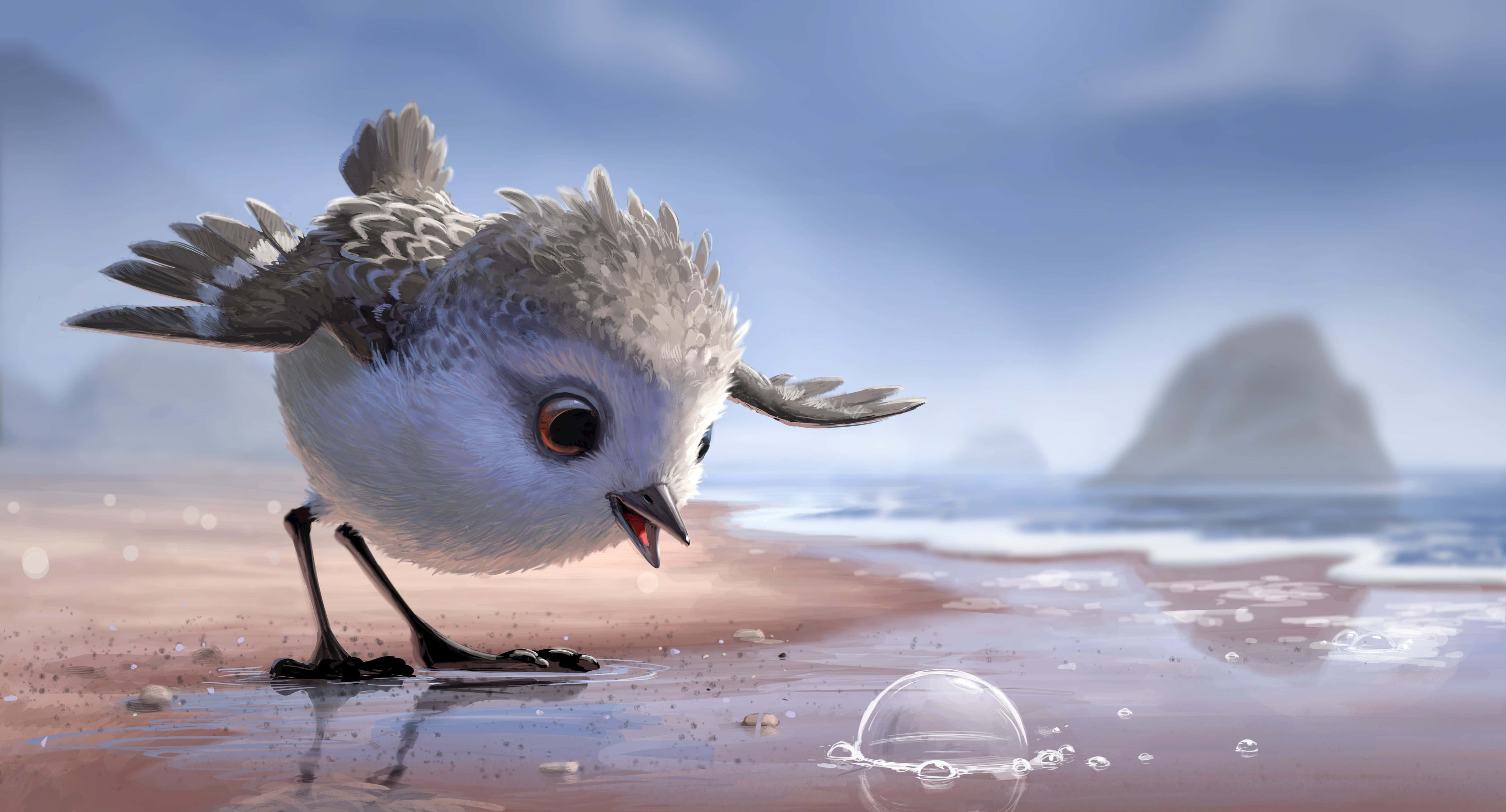 kawaii bird, fluffy animated seabird, wide eyes, 5K Desktop Wallpaper