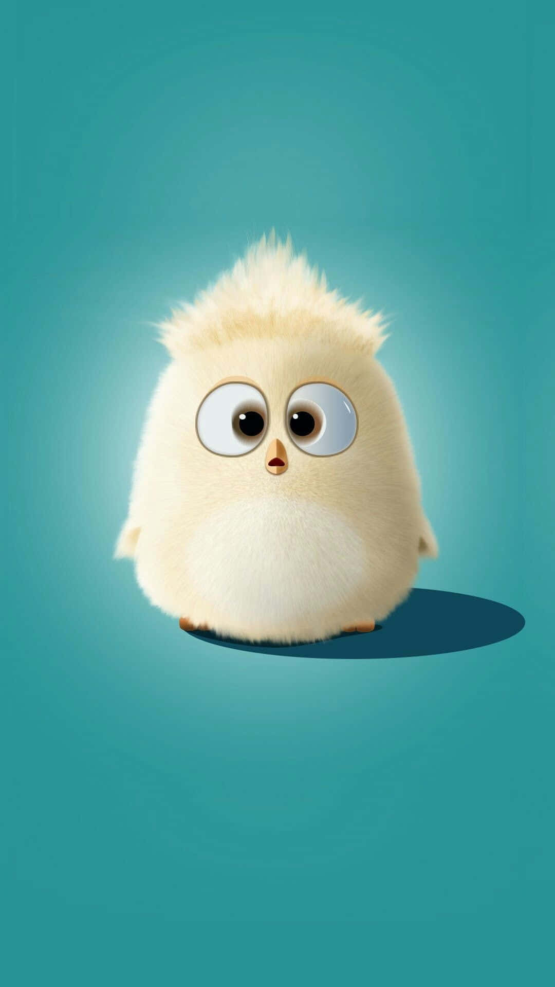 kawaii bird, fluffy white cartoon chick, huge round eyes, Full HD Phone Wallpaper