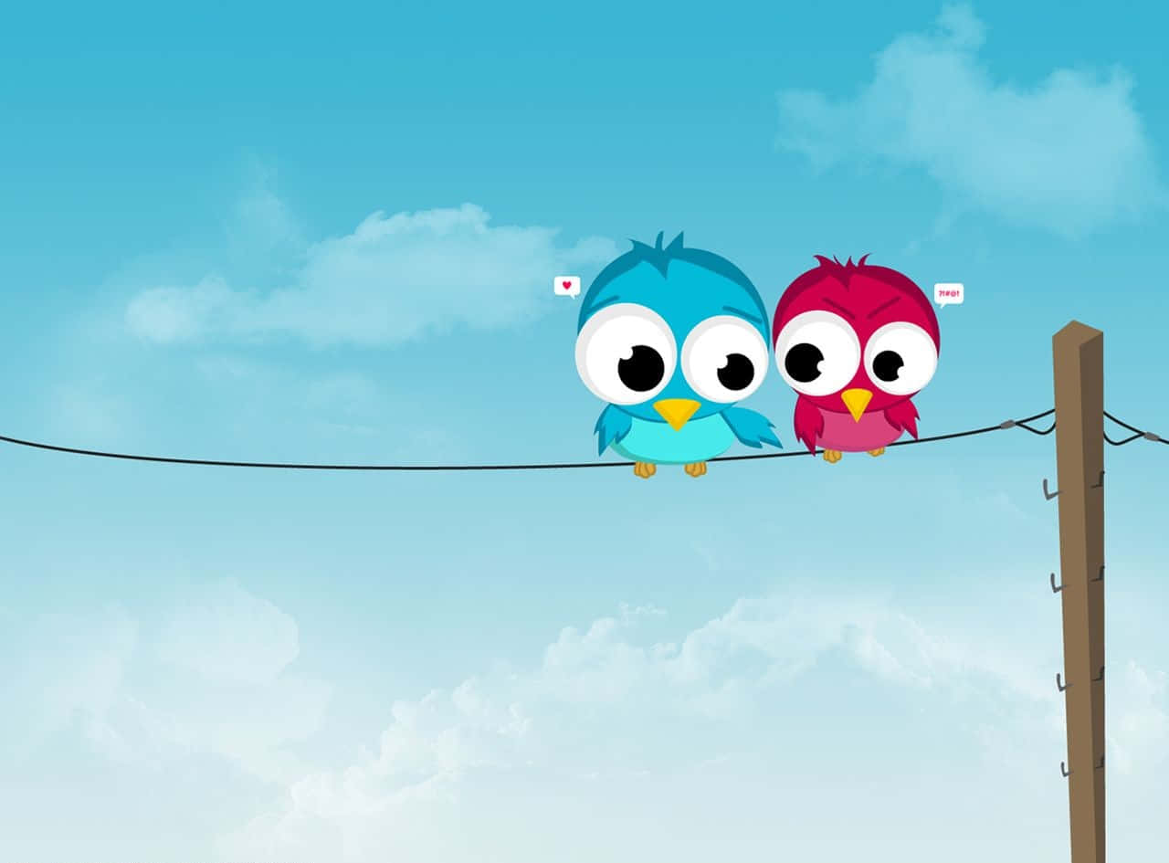 kawaii bird, blue bird, pink bird, HD Desktop Wallpaper