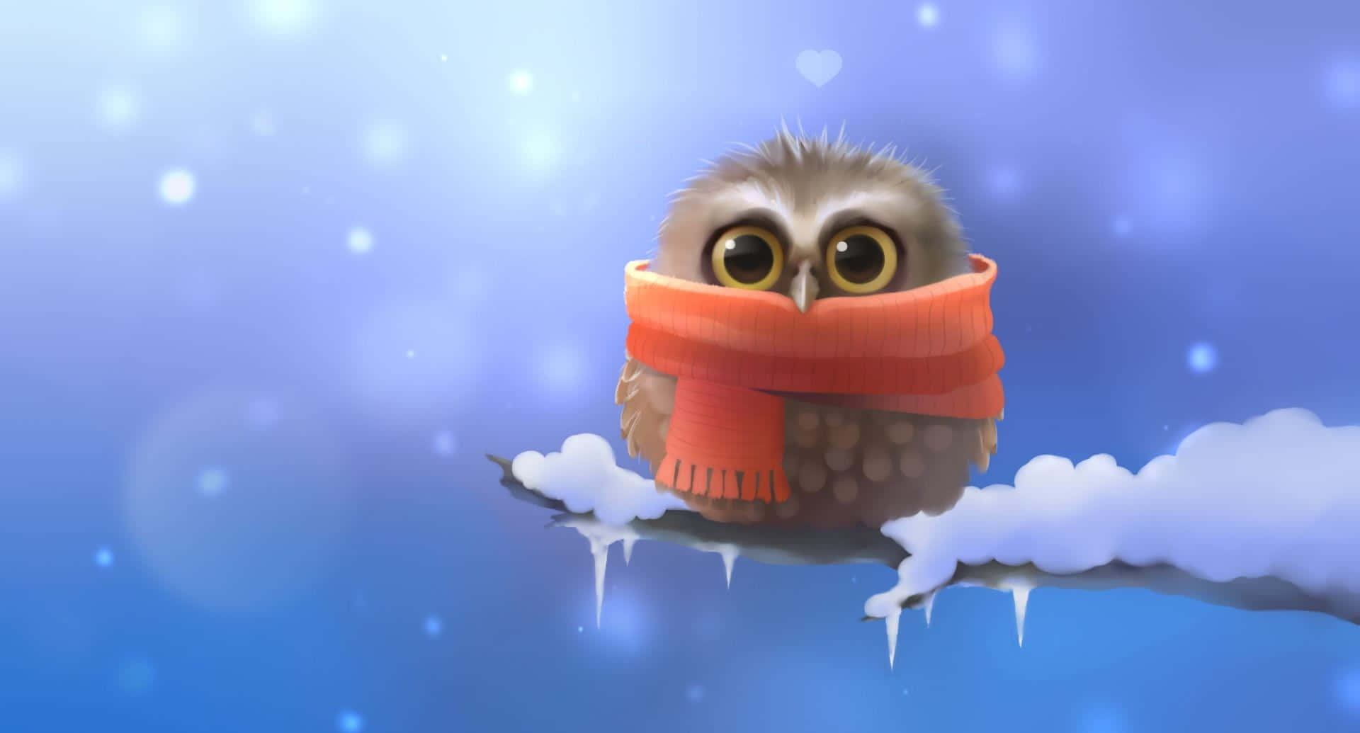kawaii bird, cartoon owl, bright orange scarf, Full HD Desktop Wallpaper