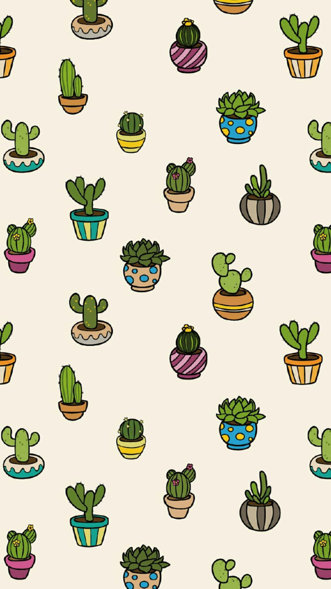 kawaii cactus, cartoon cacti, colorful pots, Full HD Phone Wallpaper