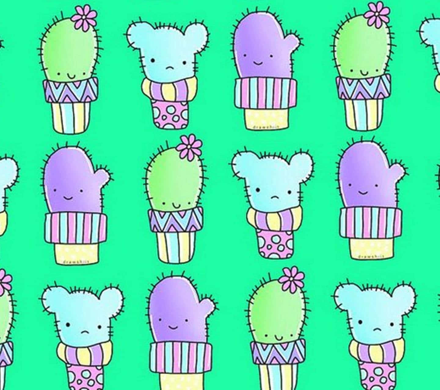kawaii cactus, pastel cactus, bear characters, HD Desktop Wallpaper