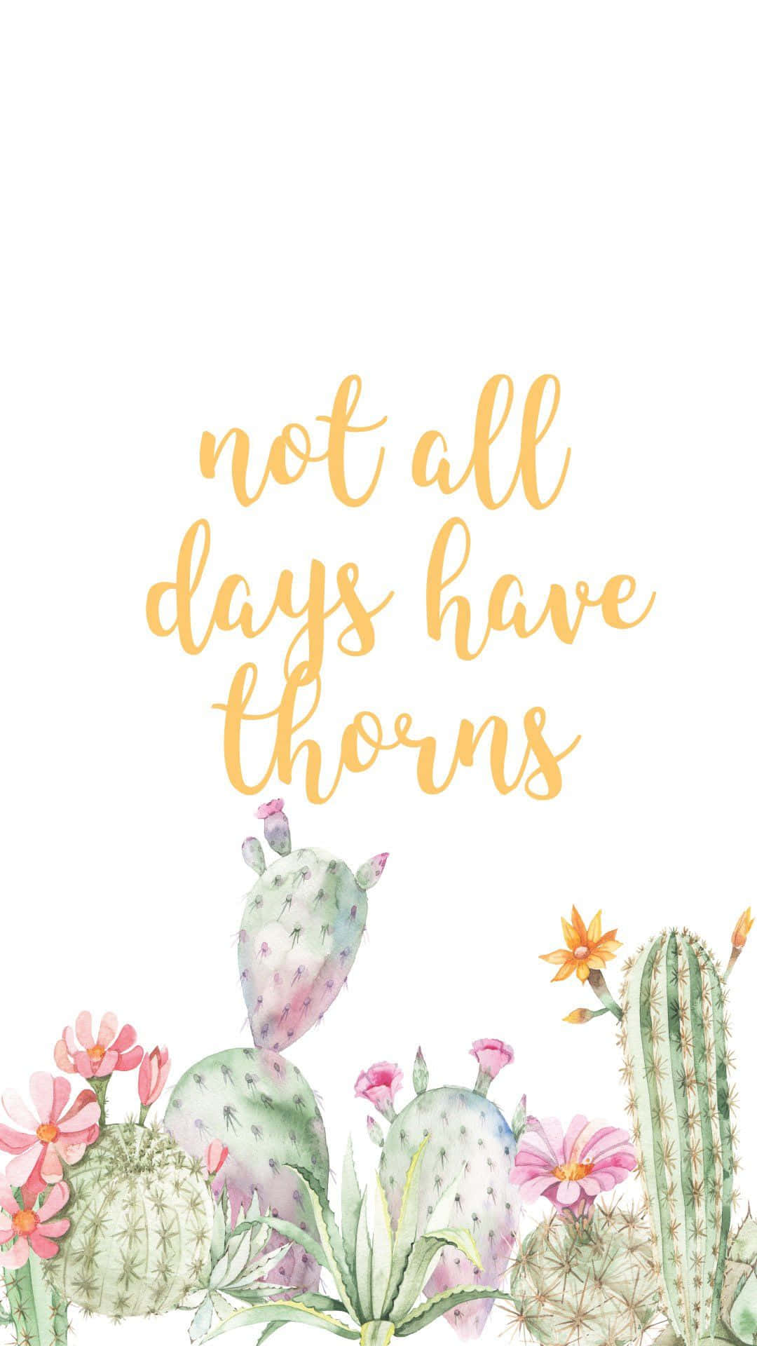 kawaii cactus, watercolor cacti, pink flowers, Full HD Phone Wallpaper
