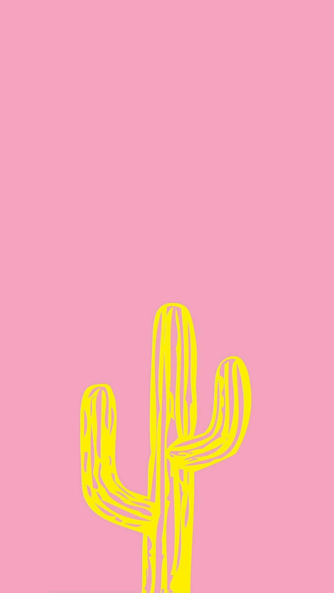 kawaii cactus, yellow cactus, pink background, Full HD Phone Wallpaper