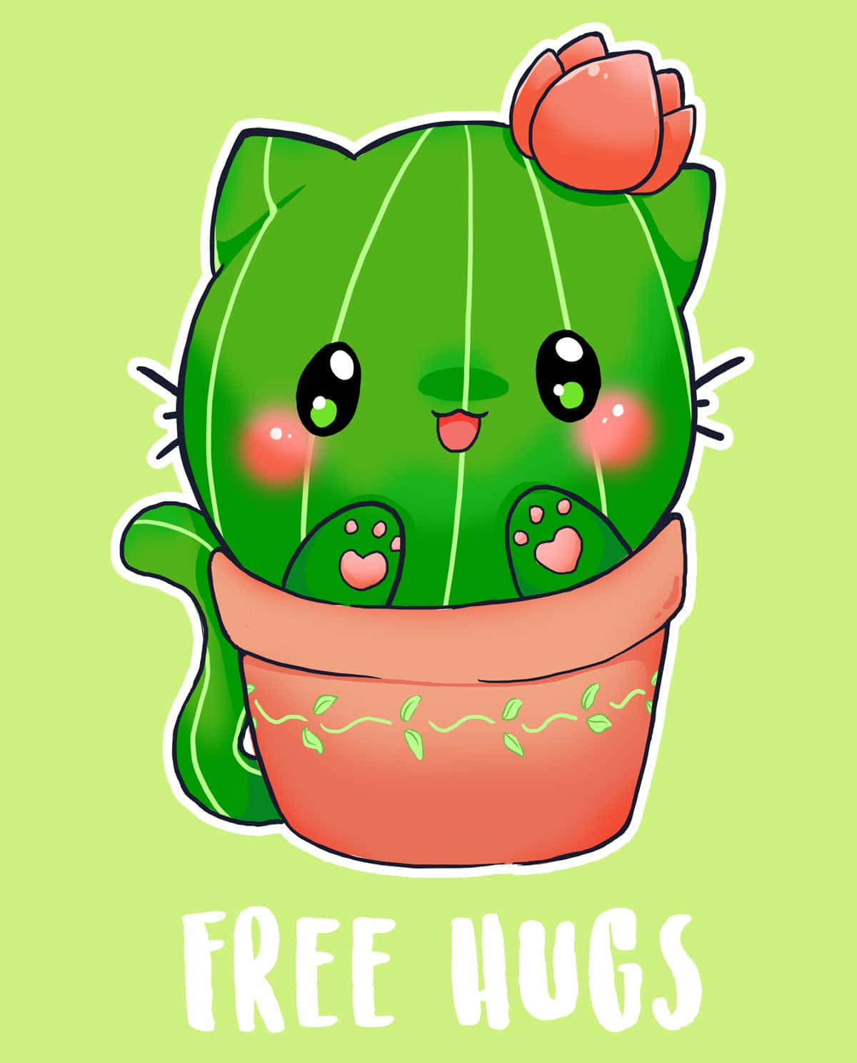 kawaii cactus, cat ears, rose, HD Phone Wallpaper
