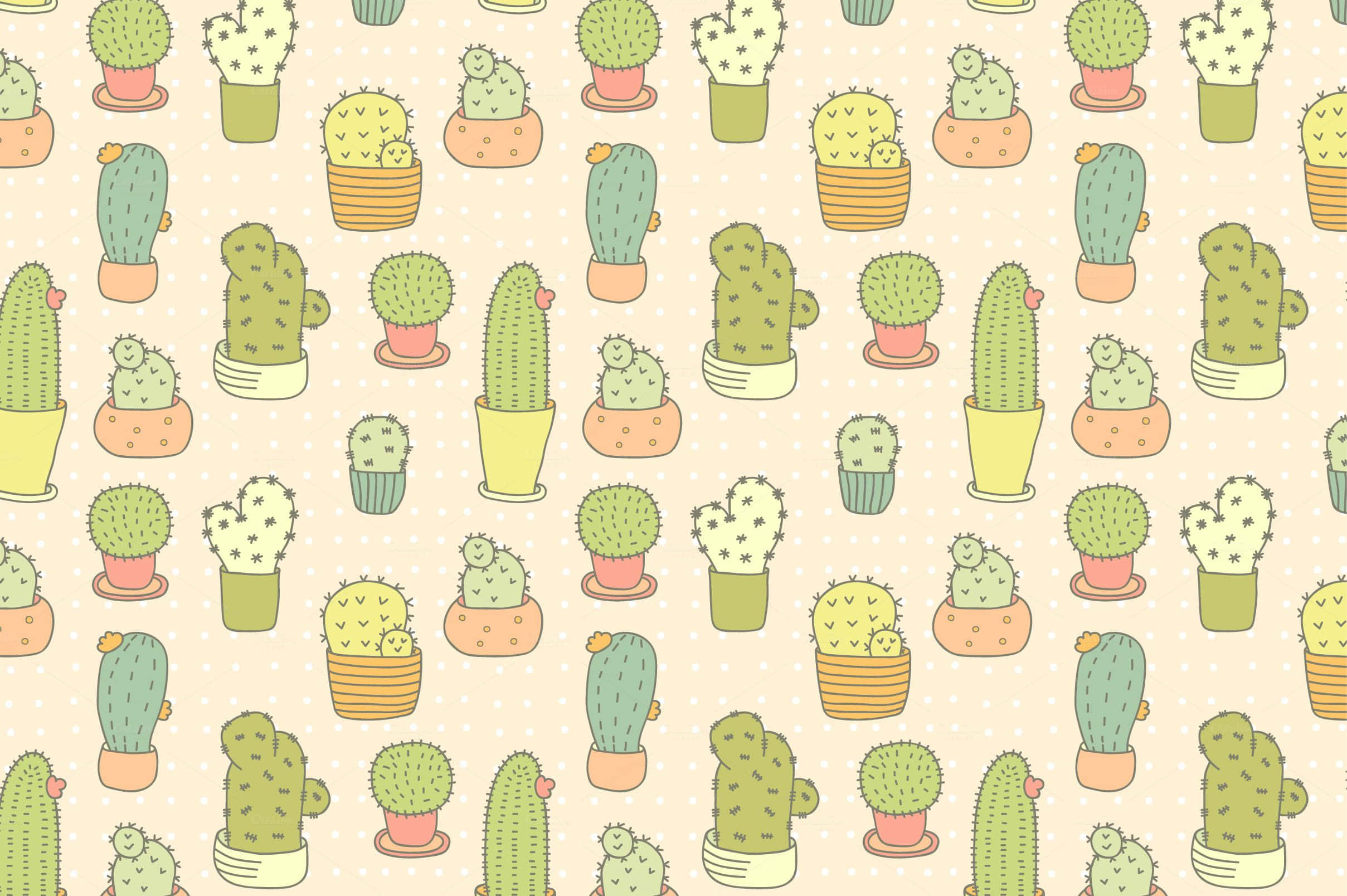 kawaii cactus, cartoon cacti, pastel pots, Full HD Desktop Wallpaper