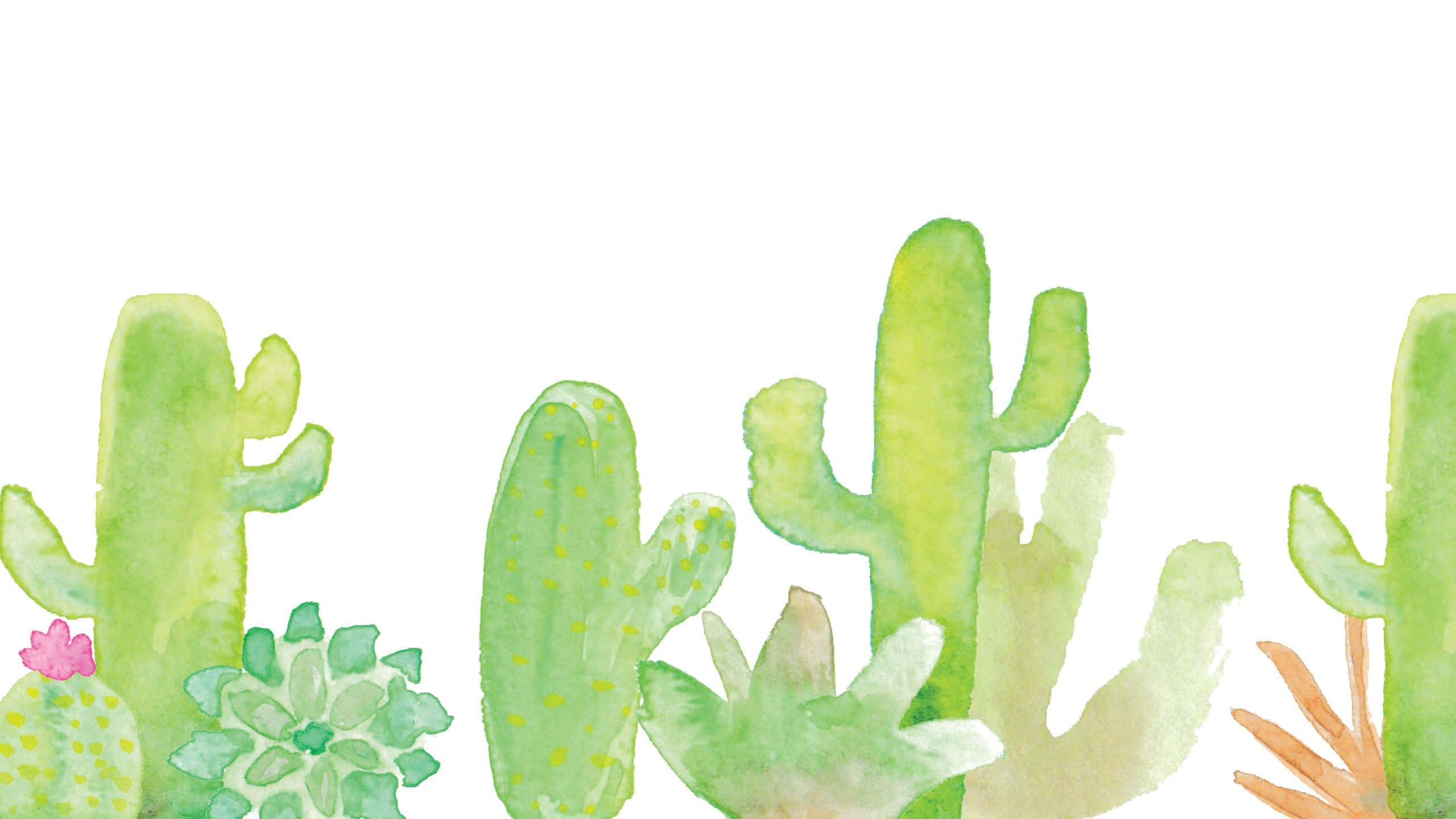 kawaii cactus, pastel colors, soft greens, 2K Desktop Wallpaper