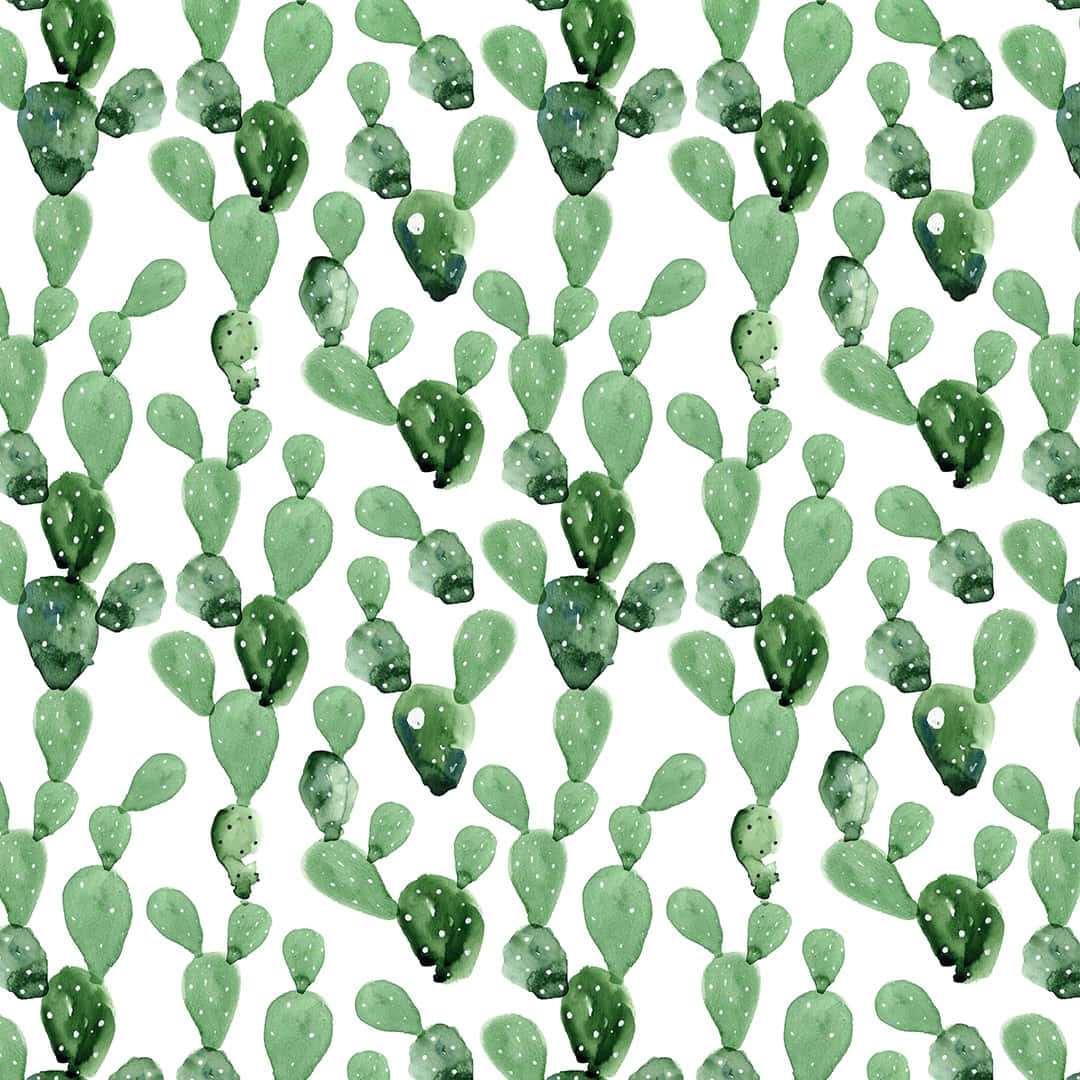 kawaii cactus, watercolor pattern, green prickly pear cactus pads, SD Desktop Wallpaper