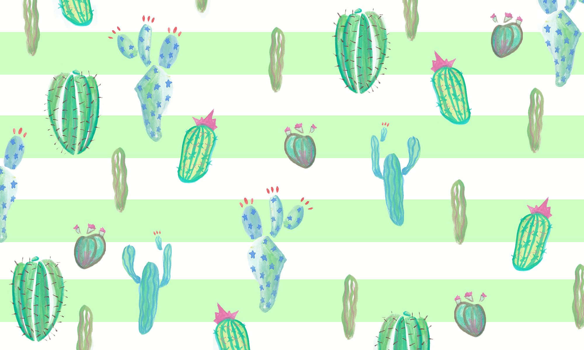 Kawaii Cactus, teal, green, Full HD Desktop Wallpaper
