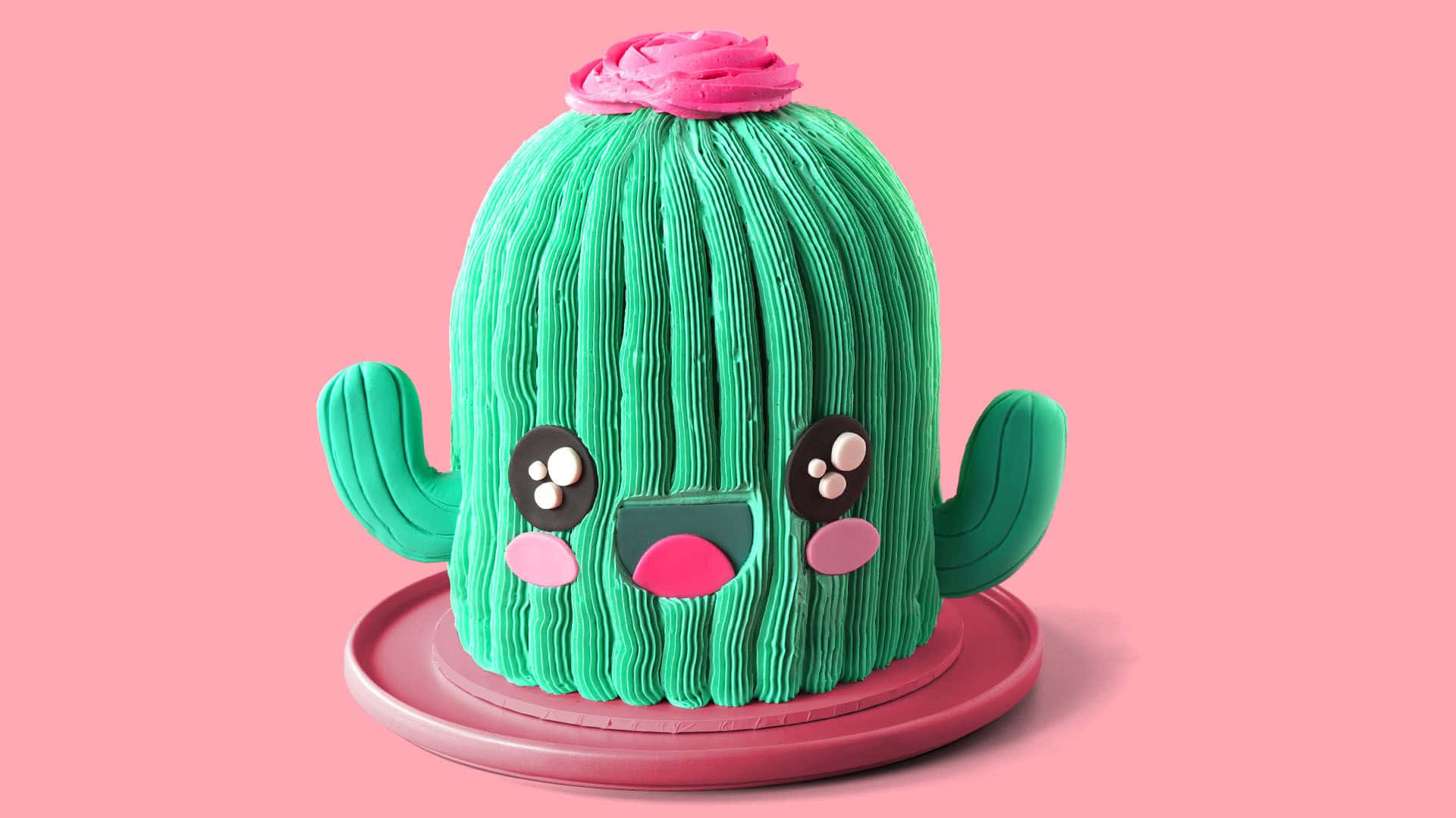 kawaii cactus, green cactus, pink frosting, Full HD Desktop Wallpaper