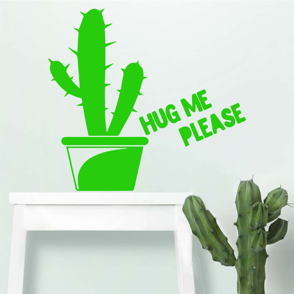 kawaii cactus, bright green cactus, HUG ME PLEASE, SD Desktop Wallpaper