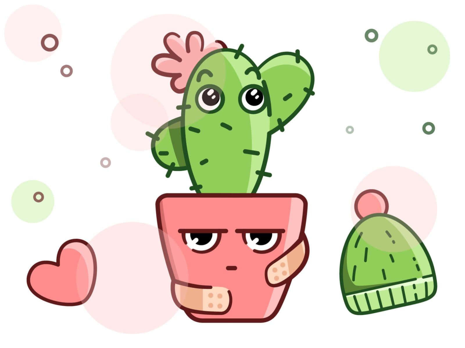 kawaii cactus, green cactus, big eyes, HD Desktop Wallpaper