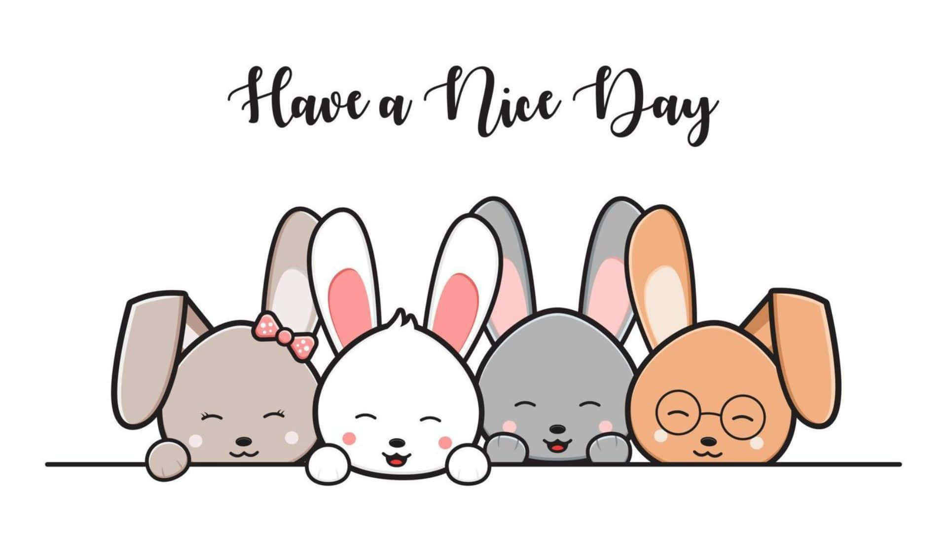 kawaii cartoon, cute cartoon rabbits, Have a Nice Day, Full HD Desktop Wallpaper