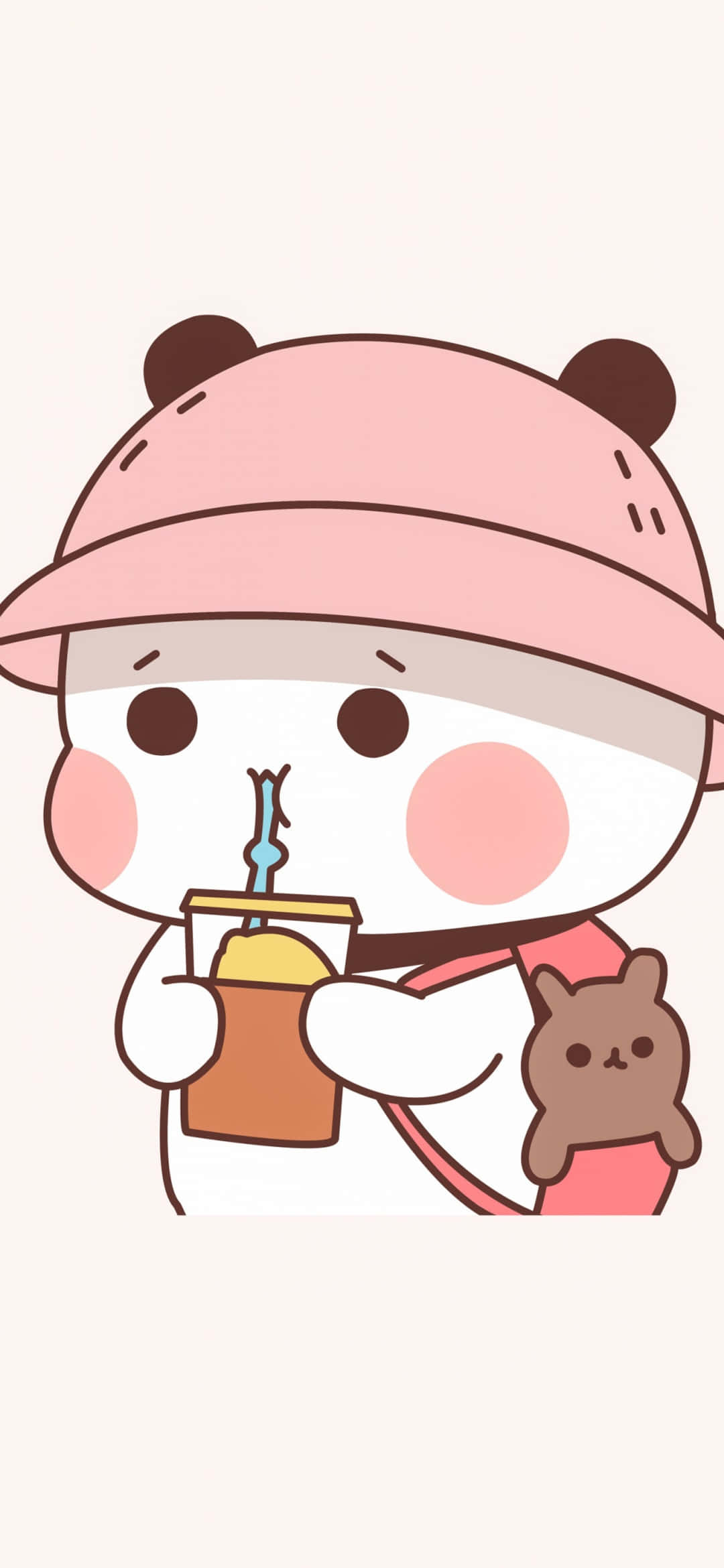 kawaii cartoon, pink hat, pink blue sky background, Full HD Phone Wallpaper