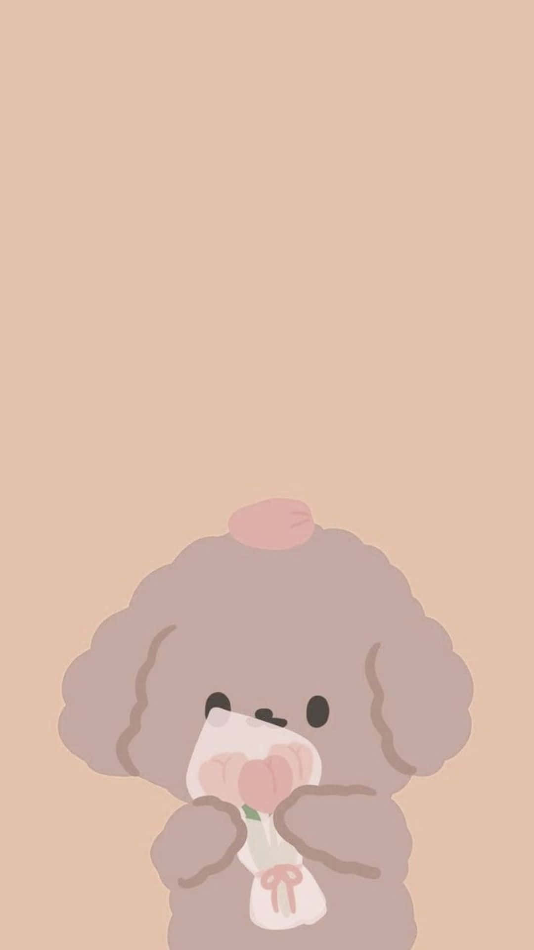kawaii cartoon, gray poodle, pink bow, Full HD Phone Wallpaper